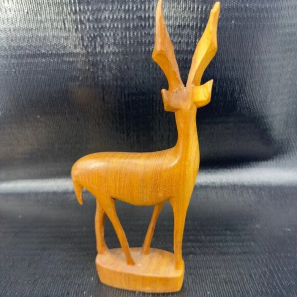Vintage Hand Carved Wooden Gazelle Antelope Deer Sculpture Figurine Folk Art VTG